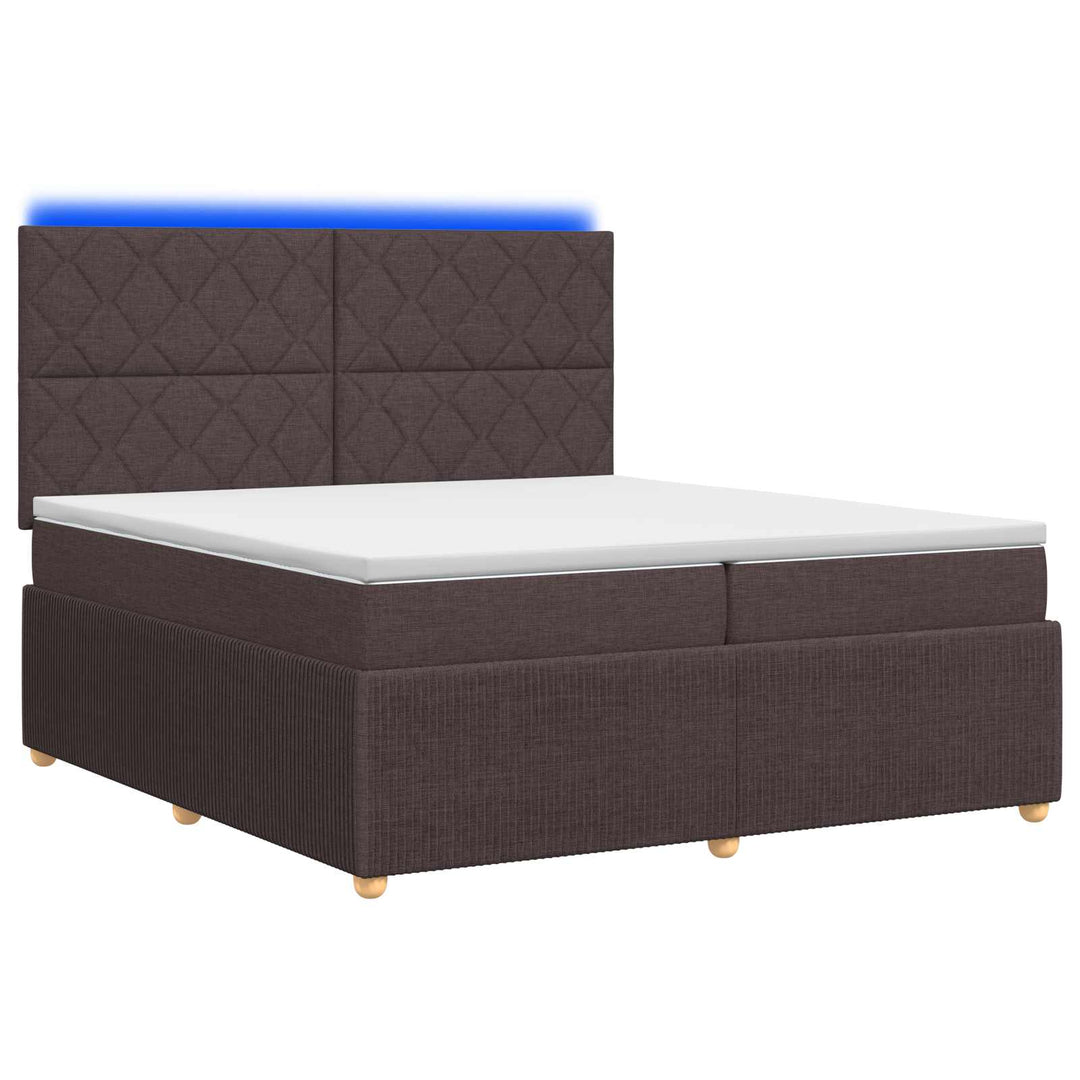 LED boksmadrasseng med madras Mørk Brun 200 x 200 cm Stof