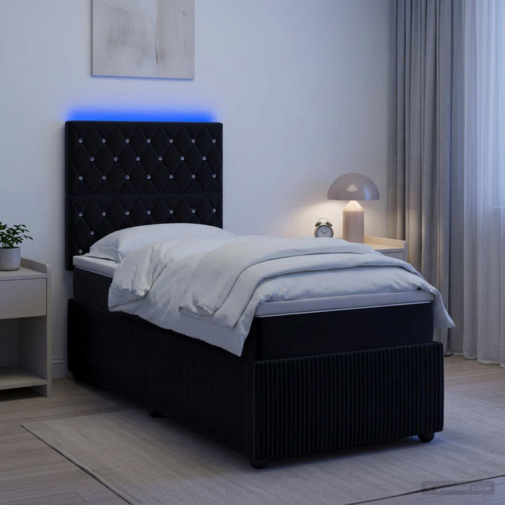 LED boksmadrasseng med madras Sort 100 x 200 cm Fløjl
