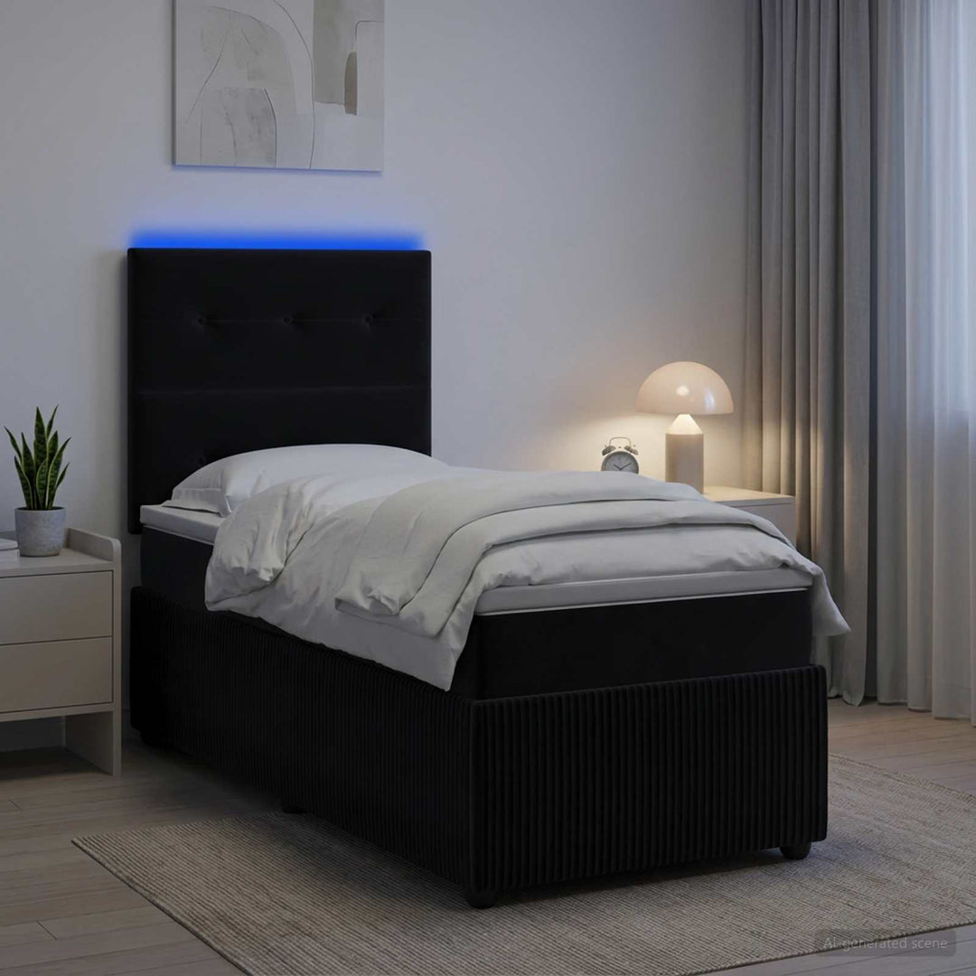 LED boksmadrasseng med madras Sort 100 x 200 cm Fløjl
