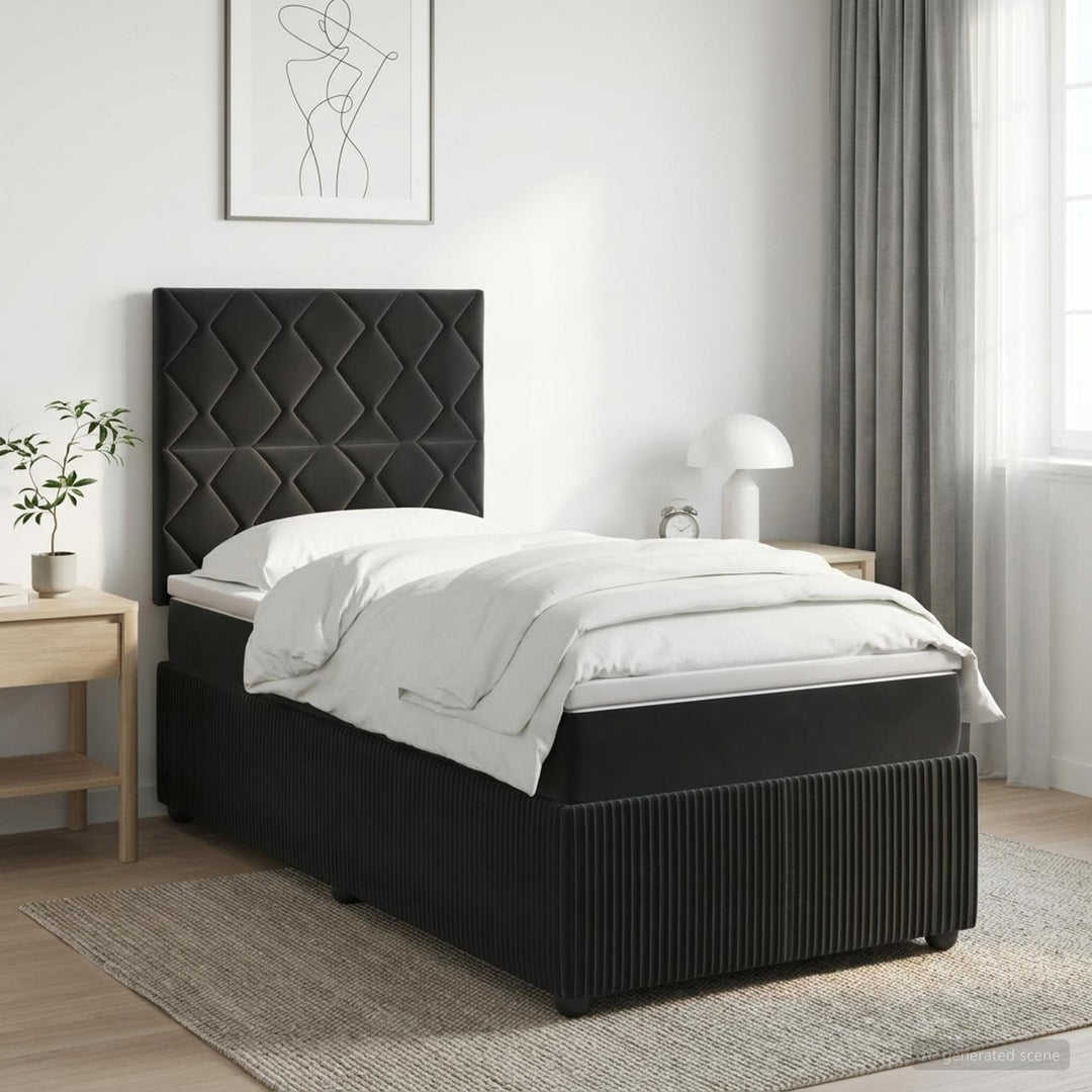 LED boksmadrasseng med madras Sort 100 x 200 cm Fløjl