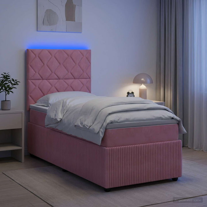 LED boksmadrasseng med madras Lyserød 80 x 200 cm Fløjl