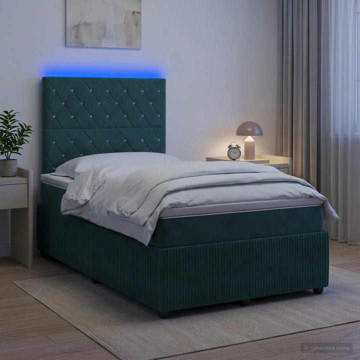 LED boksmadrasseng med madras Mørkegrøn 120 x 190 cm Fløjl