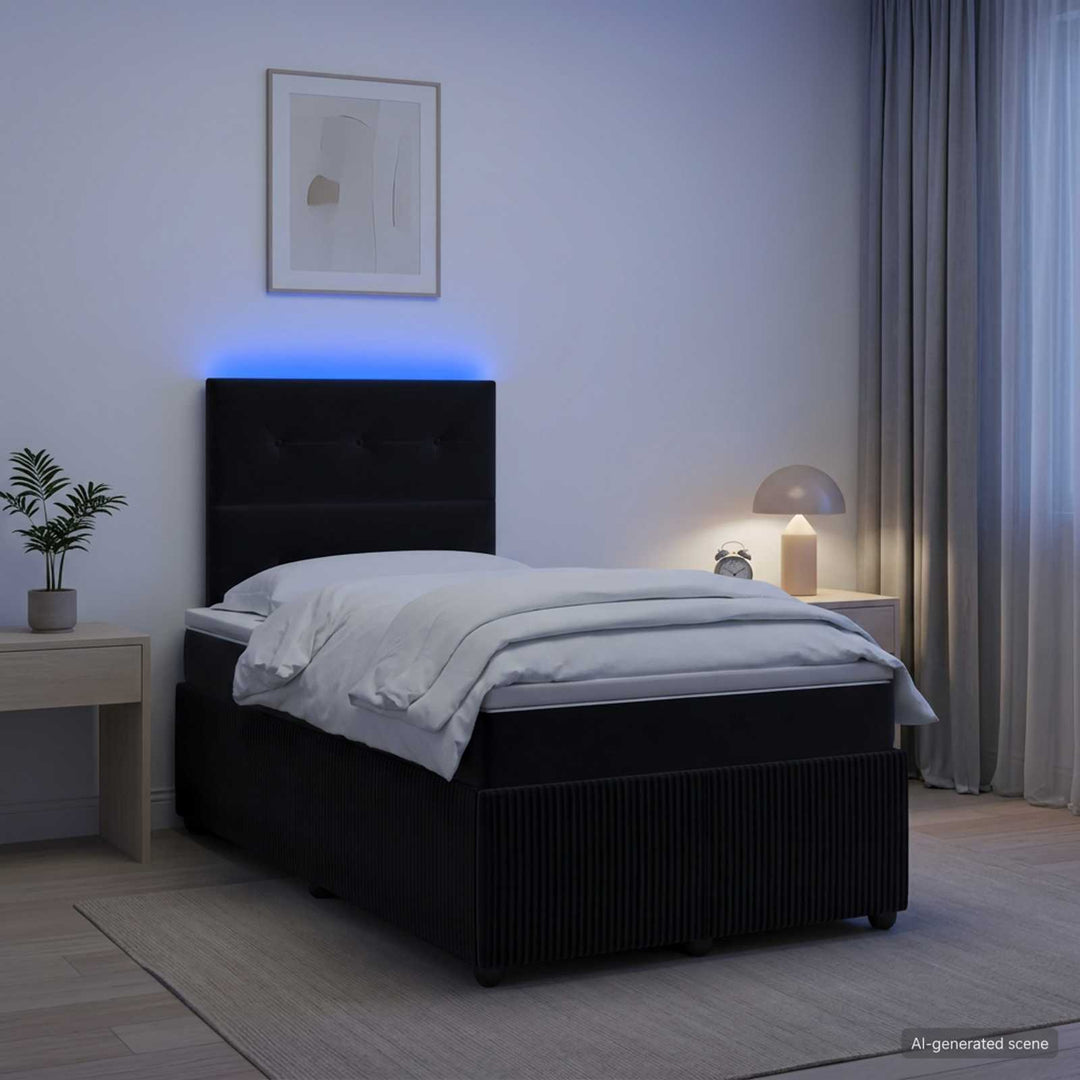 LED boksmadrasseng med madras Sort 120 x 190 cm Fløjl