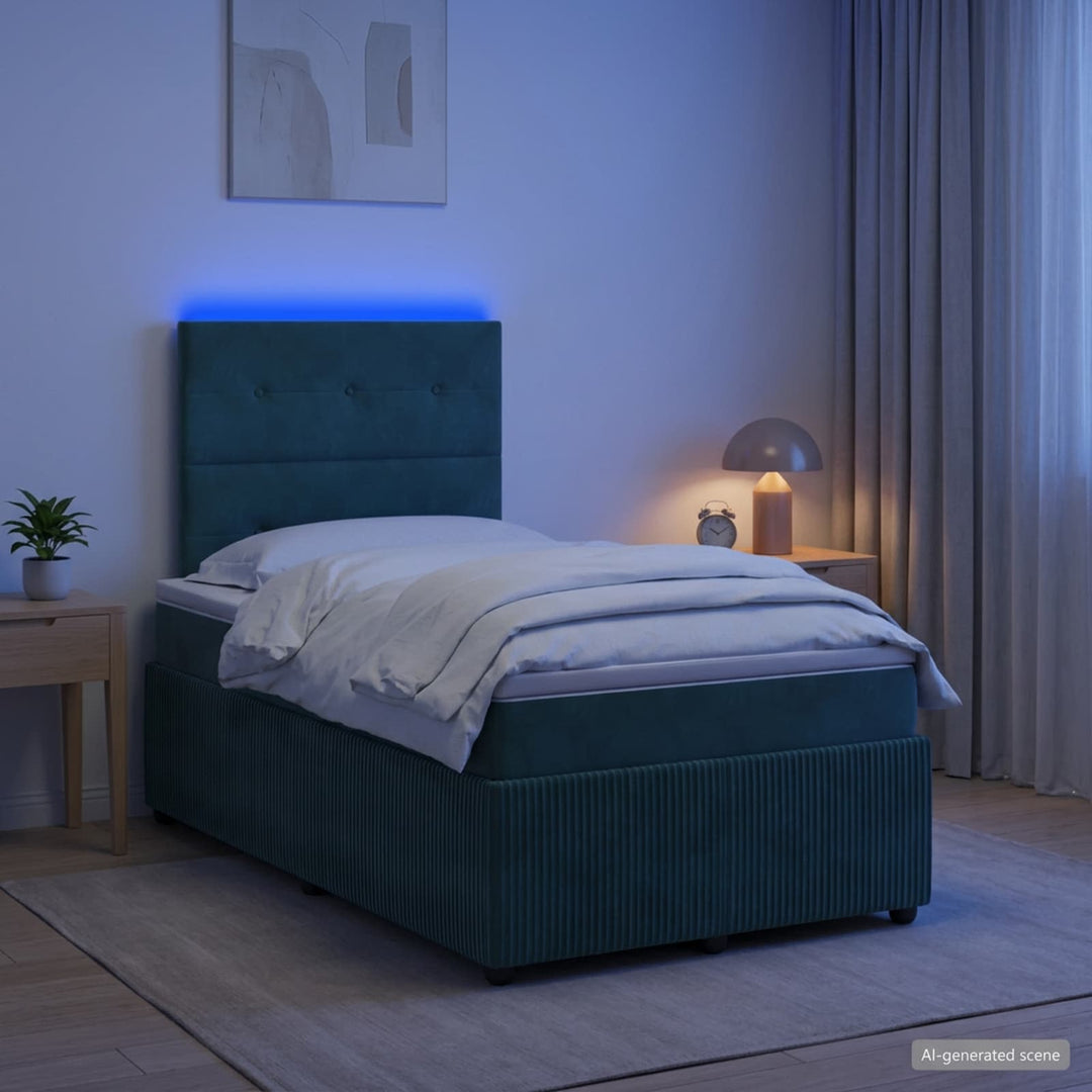 LED boksmadrasseng med madras Mørkegrøn 120 x 190 cm Fløjl