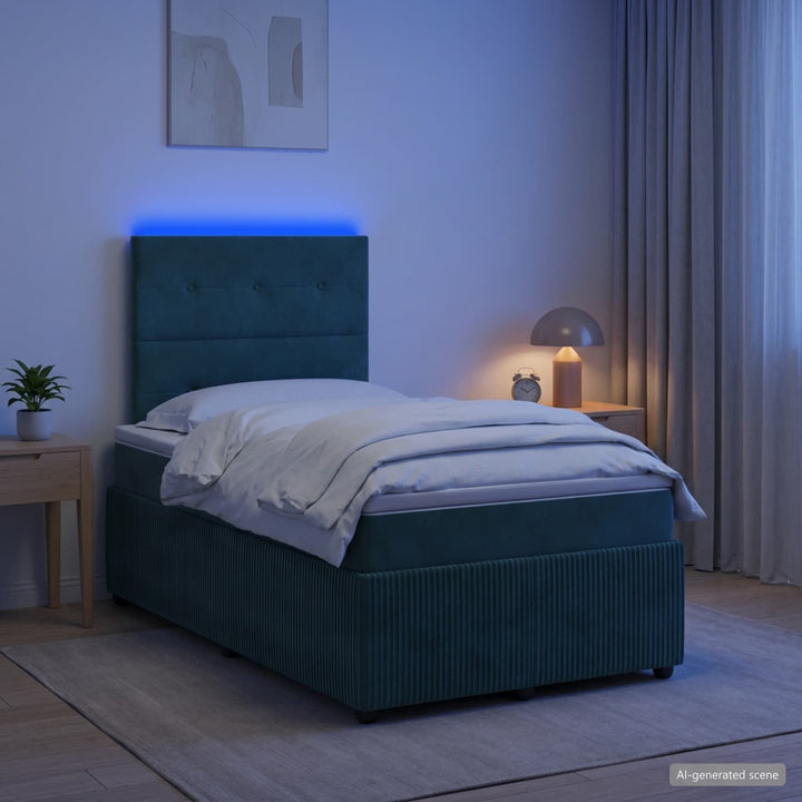 LED boksmadrasseng med madras Mørkegrøn 120 x 200 cm Fløjl
