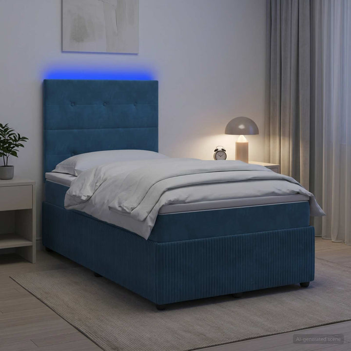 LED boksmadrasseng med madras Blå 120 x 190 cm Fløjl