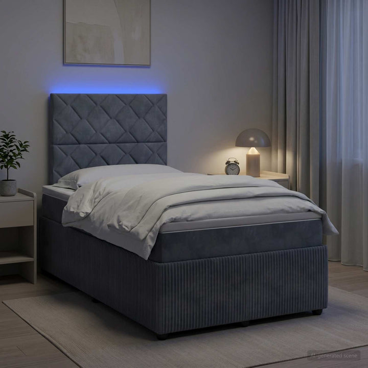 LED boksmadrasseng med madras Mørkegrå 120 x 190 cm Fløjl