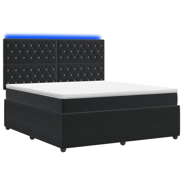 LED boksmadrasseng med madras Sort 140 x 190 cm Fløjl