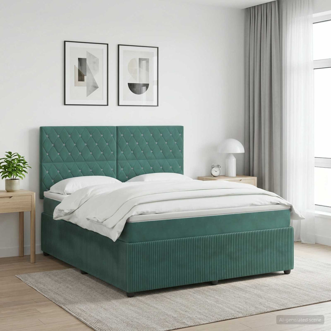 LED boksmadrasseng med madras Mørkegrøn 140 x 190 cm Fløjl