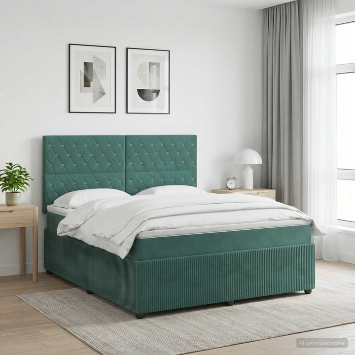 LED boksmadrasseng med madras Mørkegrøn 140 x 190 cm Fløjl