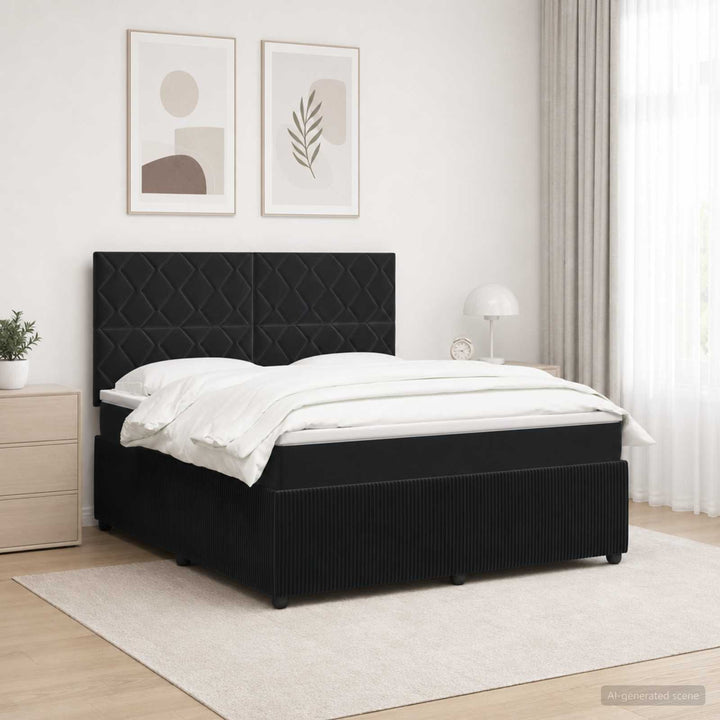 LED boksmadrasseng med madras Sort 160 x 200 cm Fløjl