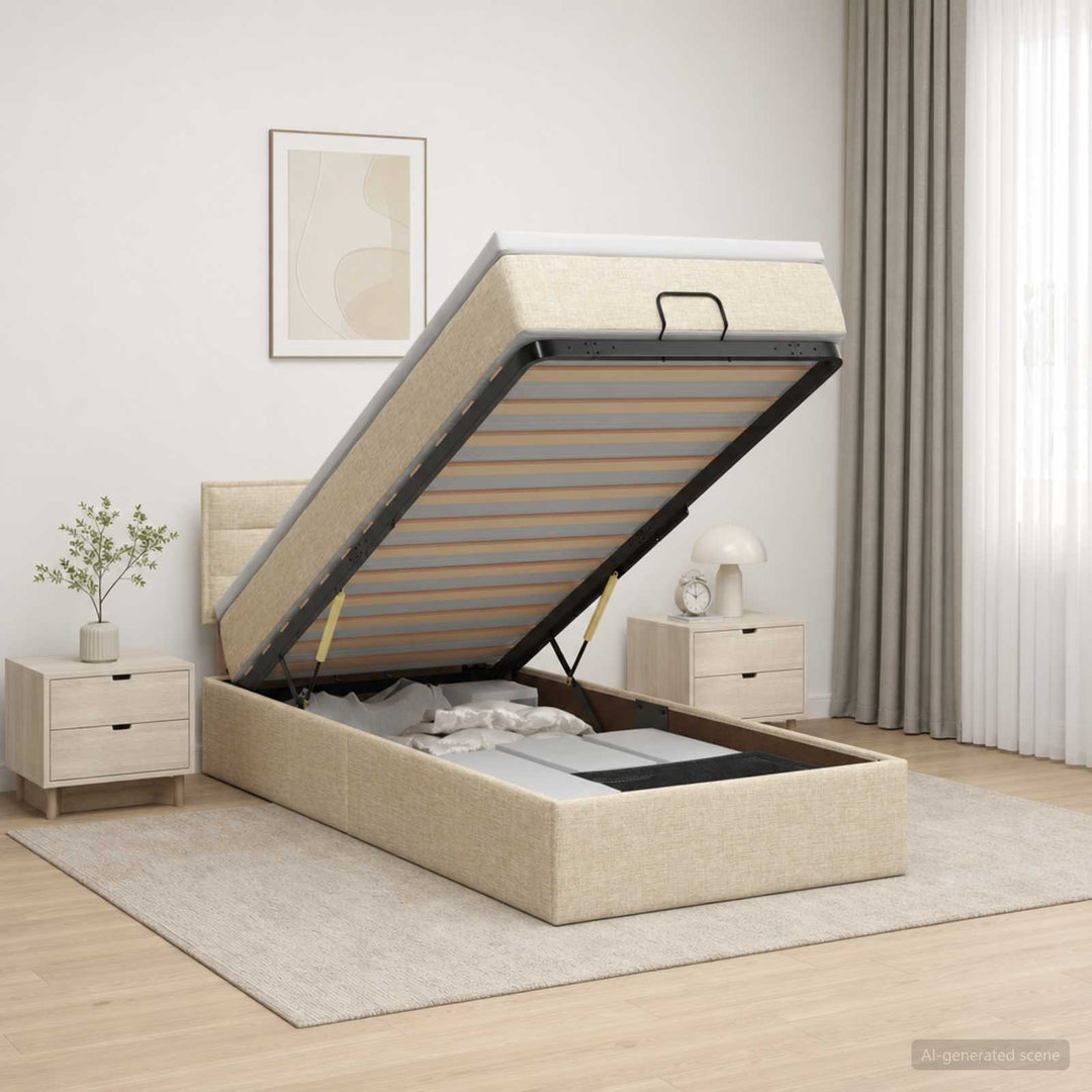 Ottoman seng med madras og LED Cremefarvet 100 x 200 cm Stof