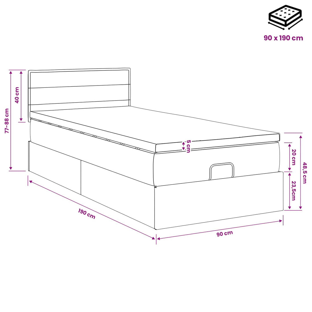 Ottoman seng med madras Cremefarvet 90 x 190 cm Stof