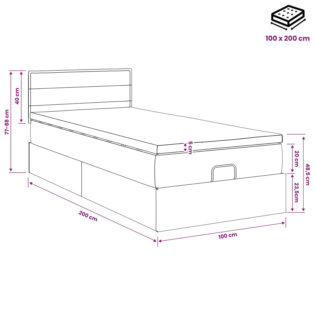 Ottoman seng med madras med hovedgærde Sort 100 x 200 cm Stof