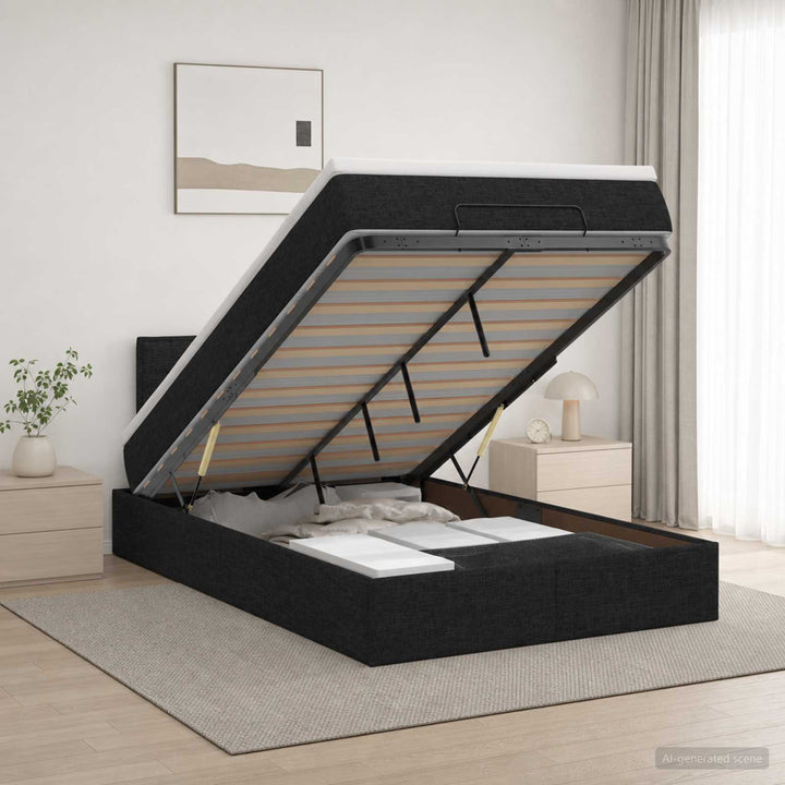 Ottoman seng med madras og LED Sort 120 x 200 cm Stof