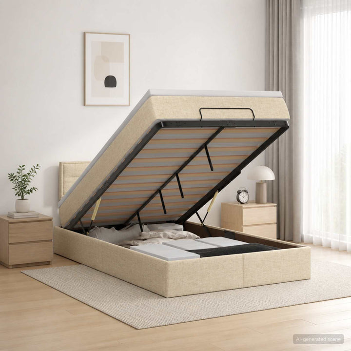 Ottoman seng med madras og LED Cremefarvet 120 x 200 cm Stof