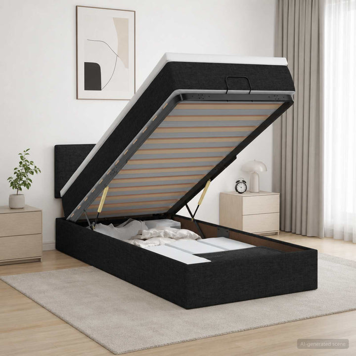 Ottoman seng med madras og LED Sort 90 x 190 cm Stof