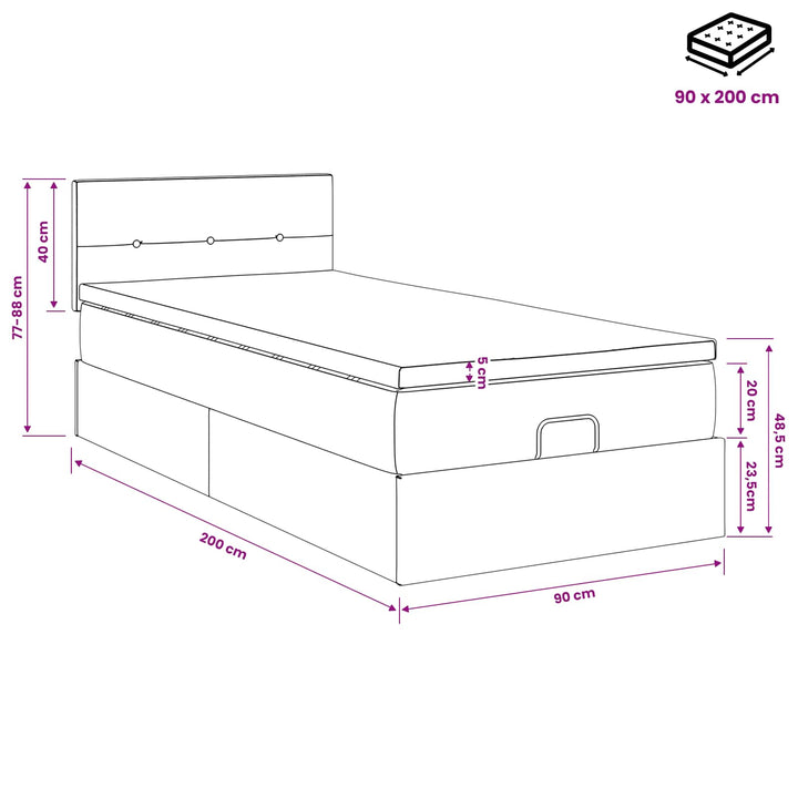 Ottoman seng med madras Mørk Brun 90 x 200 cm Stof