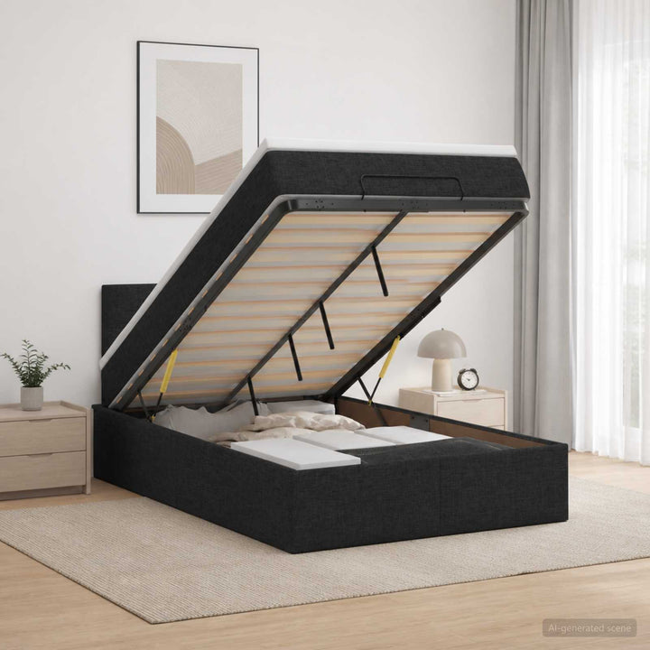 Ottoman seng med madras og LED Sort 120 x 200 cm Stof