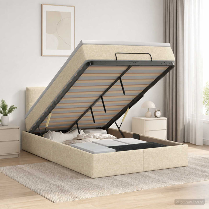 Ottoman seng med madras og LED Cremefarvet 120 x 190 cm Stof