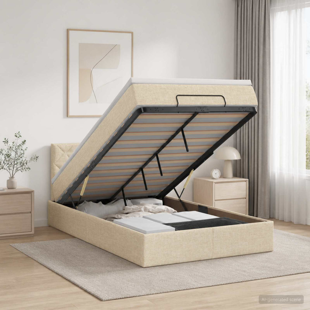 Ottoman seng med madras og LED Cremefarvet 120 x 190 cm Stof