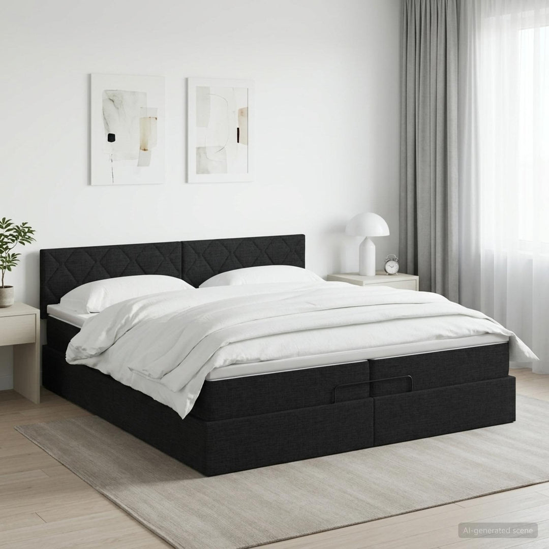 Ottoman seng med madras med hovedgærde Sort 200 x 200 cm Stof