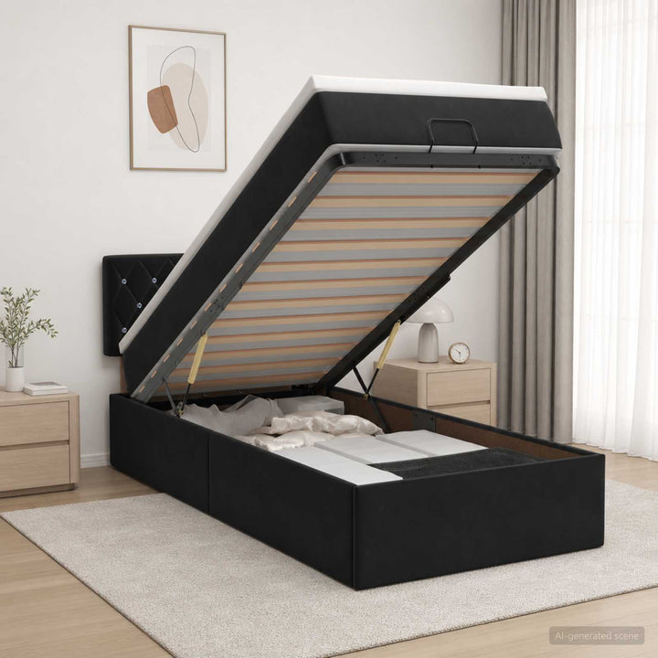 Ottoman seng med madras og LED Sort 100 x 200 cm Velour