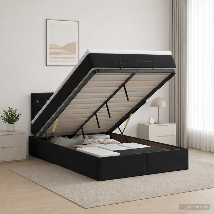 Ottoman seng med madras og LED Sort 120 x 200 cm Velour