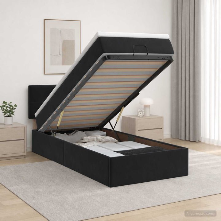 Ottoman seng med madras og LED Sort 80 x 200 cm Velour