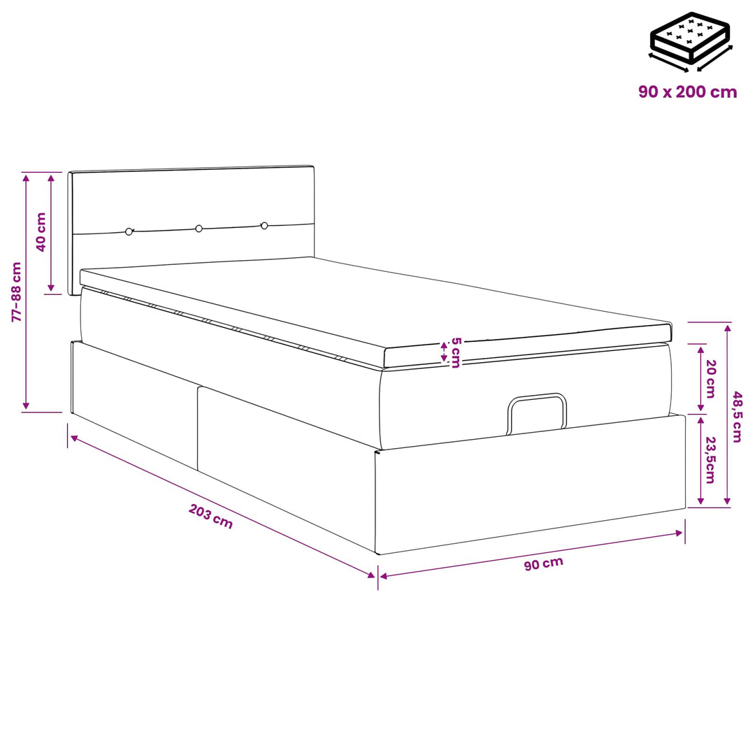 Ottoman seng med madras med hovedgærde Sort 90 x 200 cm Fløjl