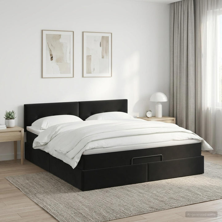 Ottoman seng med madras med hovedgærde Sort 140 x 190 cm Fløjl