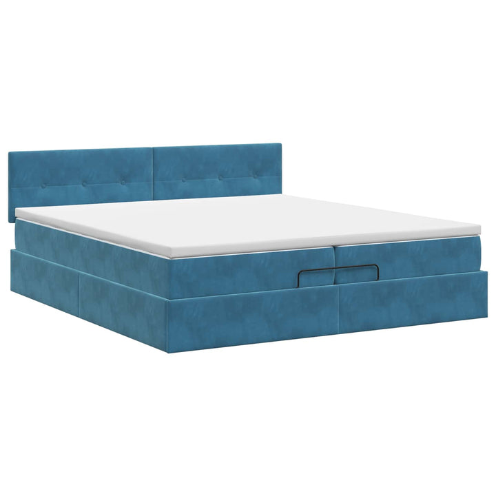 Ottoman seng med madras Mørk blå 200 x 200 cm Fløjl