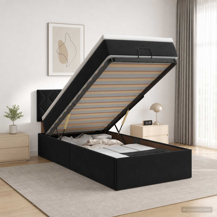 Ottoman seng med madras og LED Sort 80 x 200 cm Velour