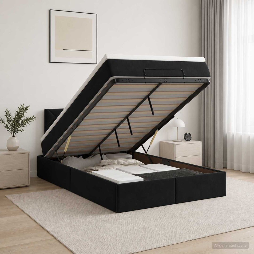 Ottoman seng med madras og LED Sort 120 x 200 cm Velour