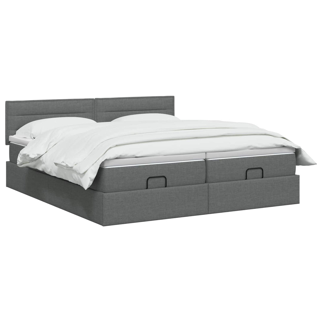 Ottoman seng med madras med hovedgærde 2 stk. Mørkegrå Stof
