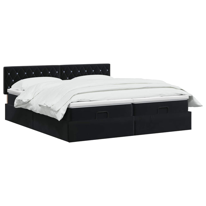 Ottoman seng med madras med hovedgærde 2 pcs Sort Fløjl