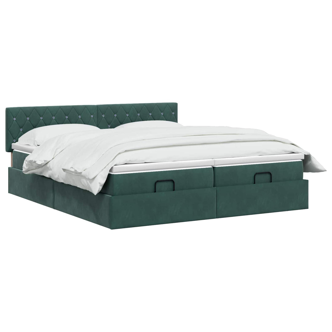 Ottoman seng med madras med hovedgærde 2 pcs Mørkegrøn Fløjl