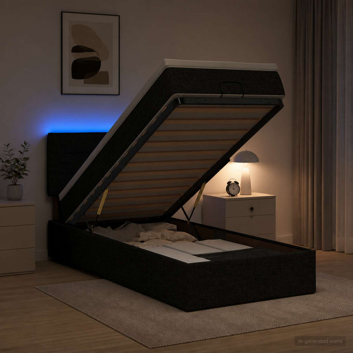 Ottoman seng med madras og LED Sort 80 x 200 cm Stof