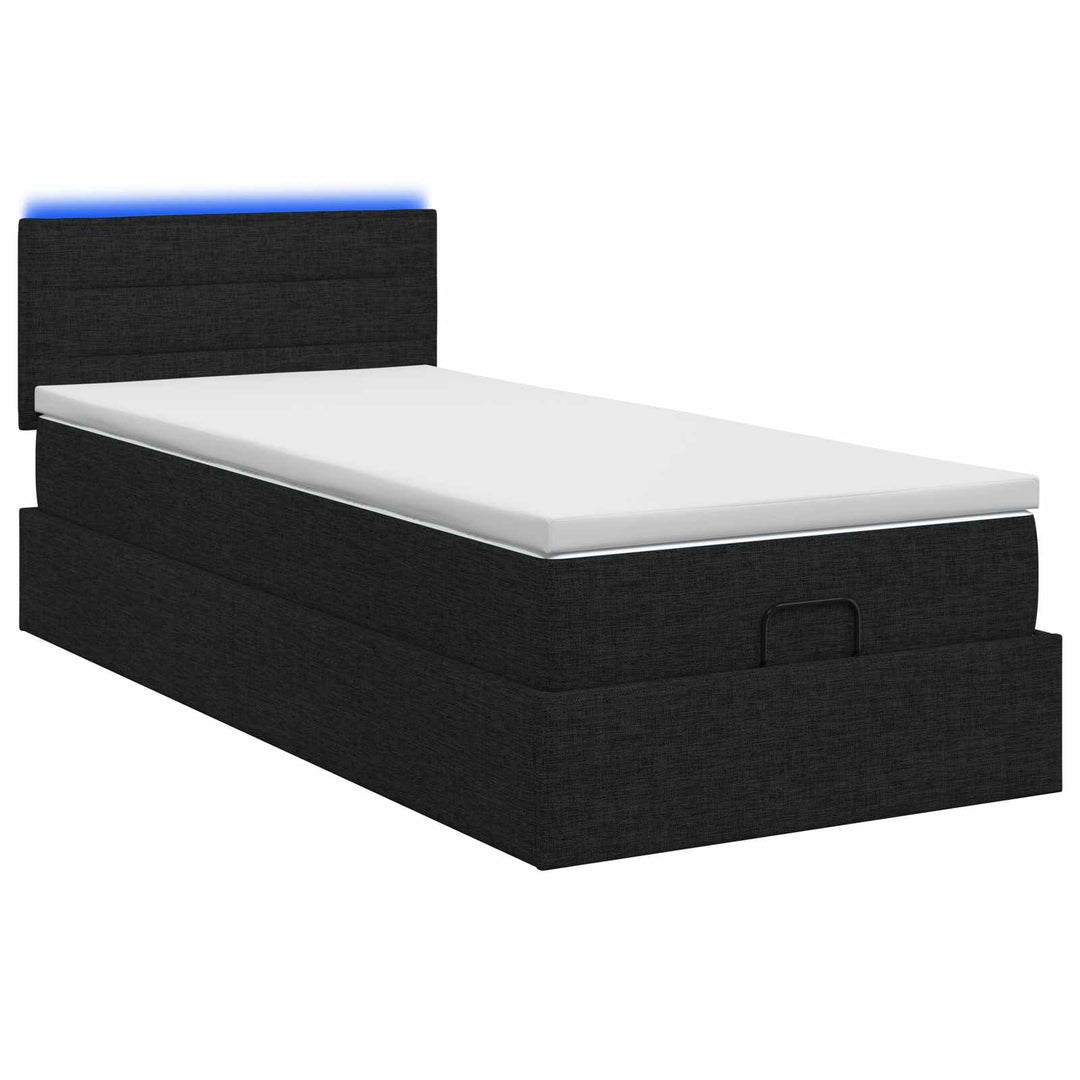 Ottoman seng med madras og LED Sort 80 x 200 cm Stof