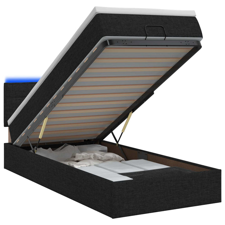 Ottoman seng med madras og LED Sort 90 x 200 cm Stof