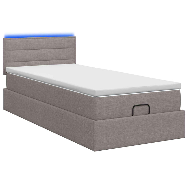 Ottoman seng med madras og LED Gråbrun 90 x 200 cm Stof