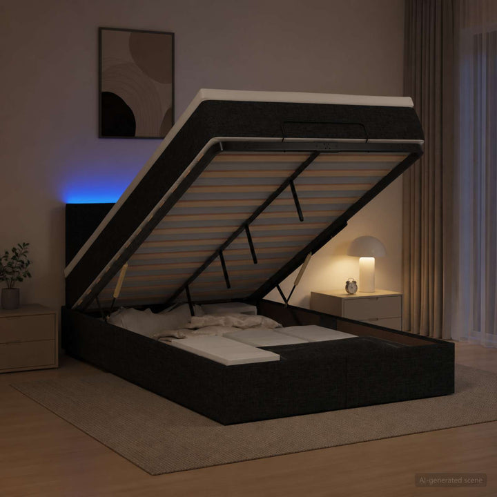 Ottoman seng med madras og LED Sort 120 x 190 cm Stof