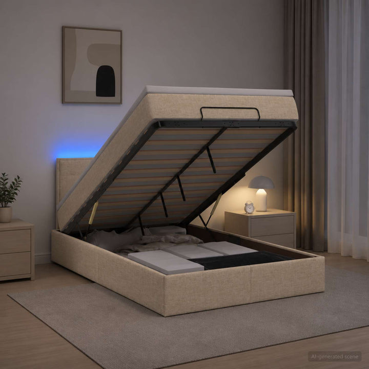 Ottoman seng med madras og LED Cremefarvet 120 x 200 cm Stof