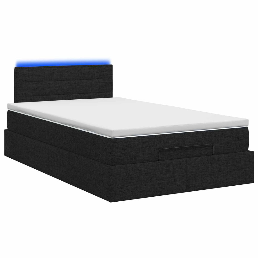 Ottoman seng med madras og LED Sort 120 x 200 cm Stof