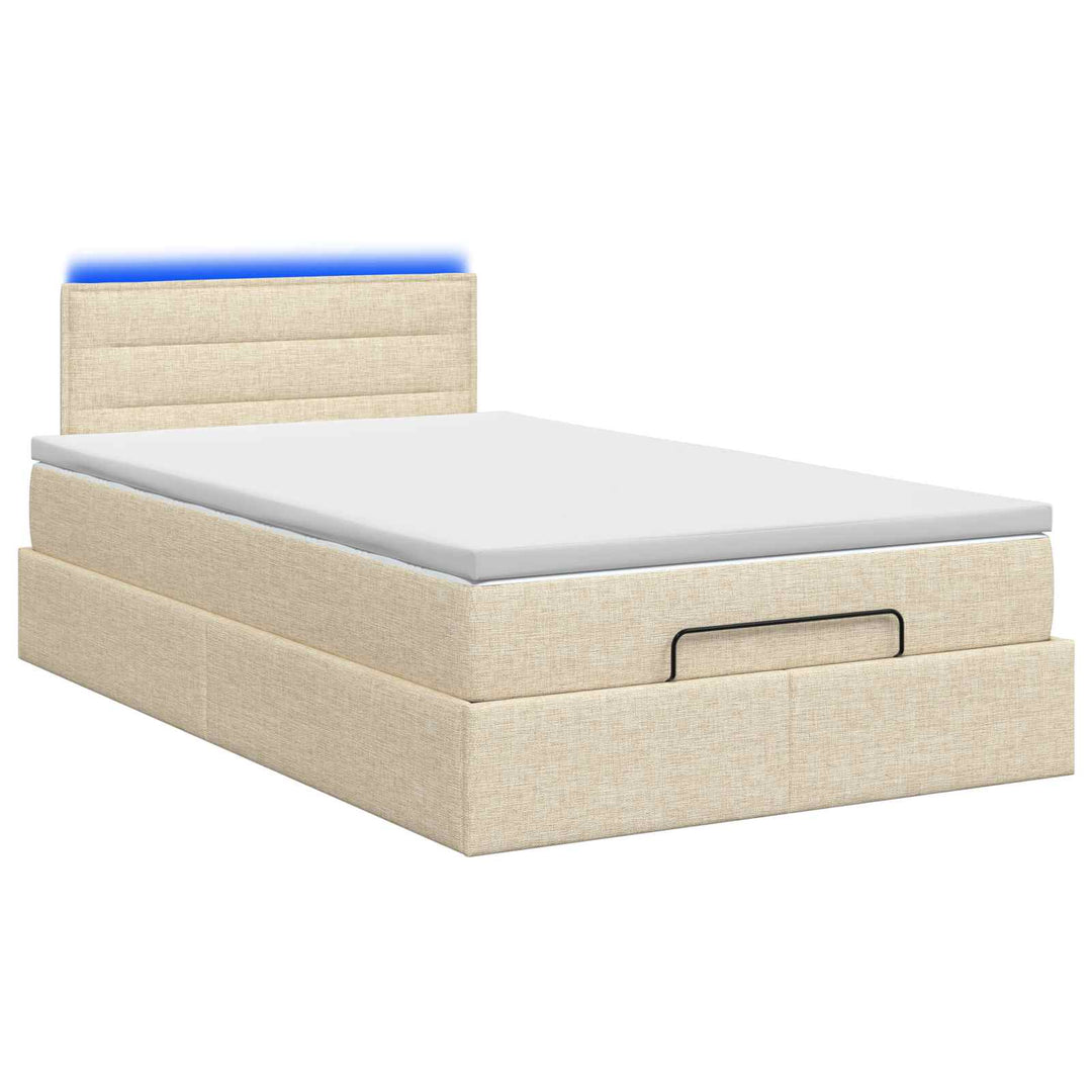 Ottoman seng med madras og LED Cremefarvet 120 x 200 cm Stof