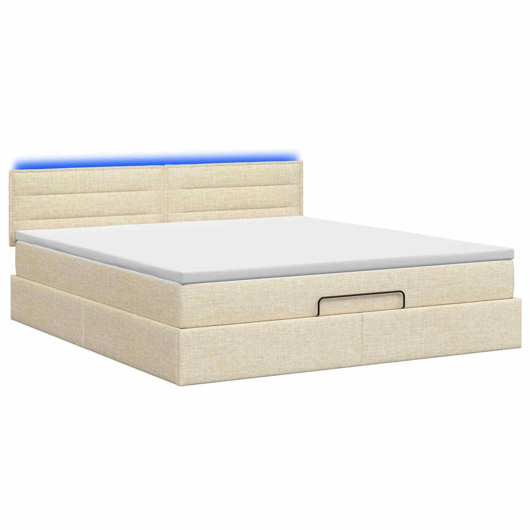 Ottoman seng med madras og LED Cremefarvet 140 x 190 cm Stof