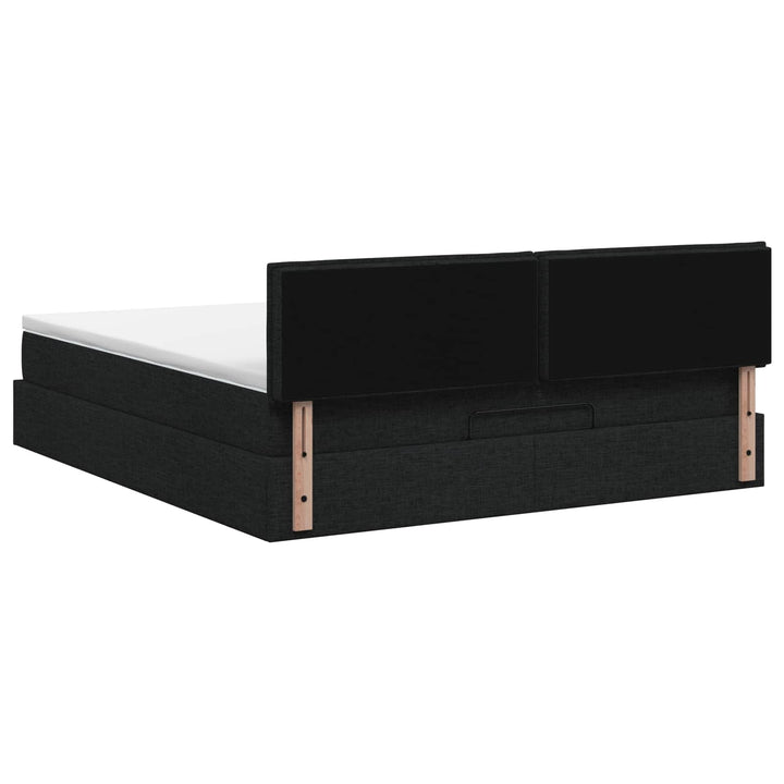Ottoman seng med madras og LED Sort 180 x 200 cm Stof
