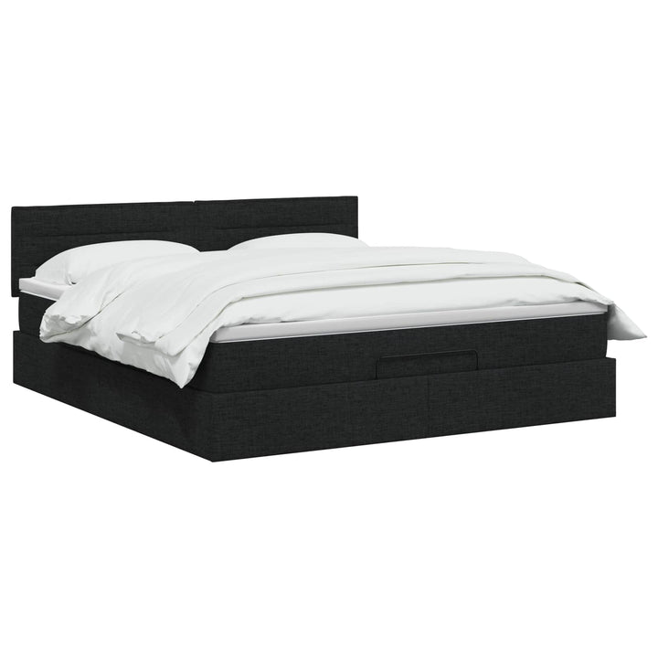Ottoman seng med madras og LED Sort 180 x 200 cm Stof