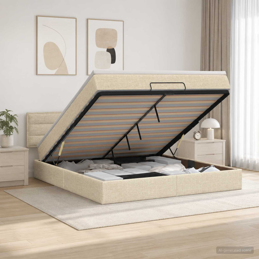 Ottoman seng med madras og LED Cremefarvet 180 x 200 cm Stof