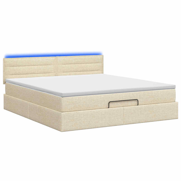 Ottoman seng med madras og LED Cremefarvet 180 x 200 cm Stof